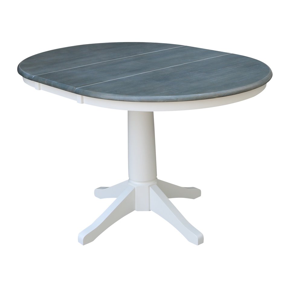 Dining Essentials - 36" Extension Table Top w/ 30" H Transitional Pedestal in Heather Gray & White