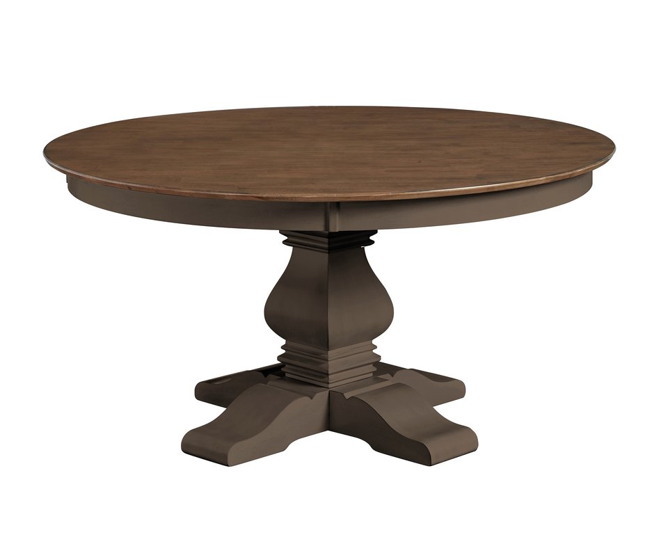 Vista - 60" Solid Round Table Top w/ Banks Pedestal Base in Hickory & Coal