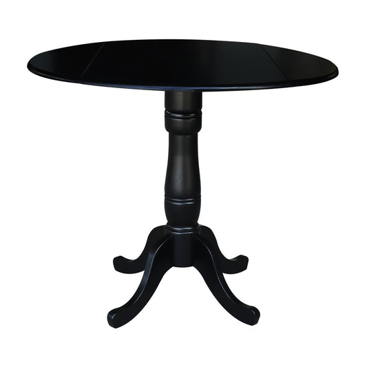 Dining Essentials - 42" Drop Leaf Table Top w/ 36" H Traditional Pedestal w/ Extension in Black