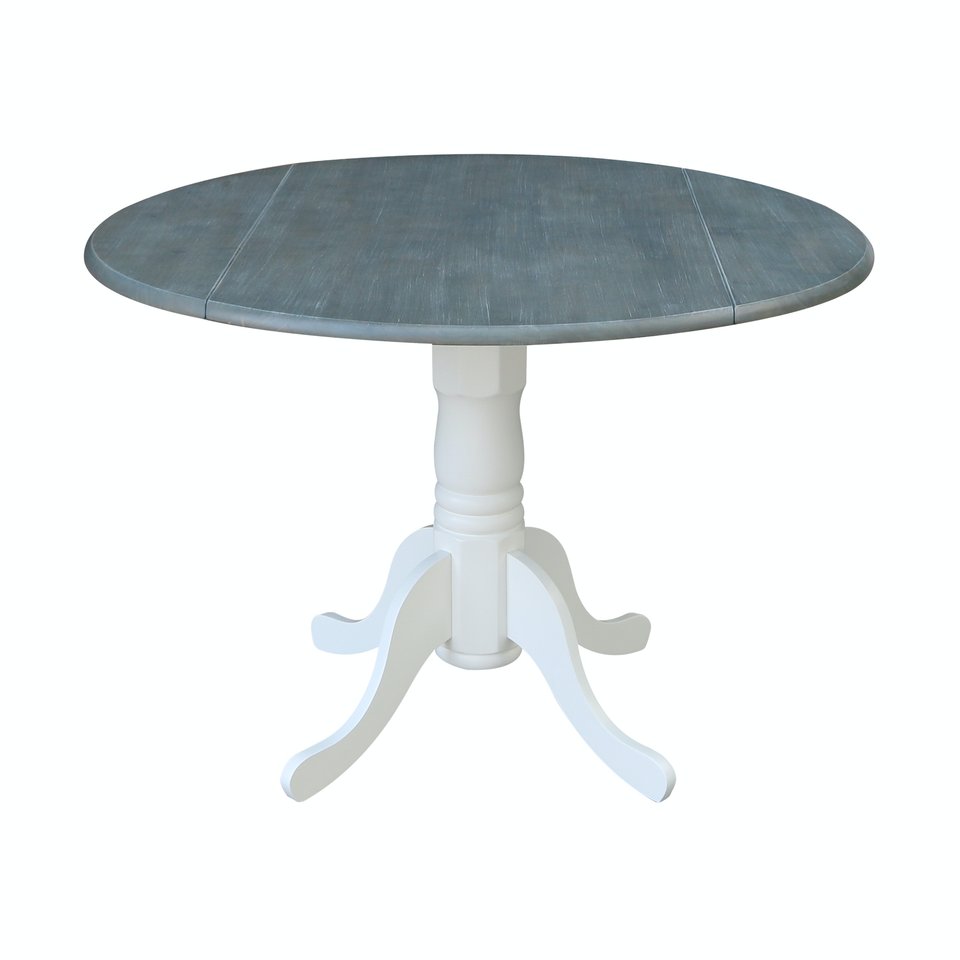 Dining Essentials - Round Drop Leaf Pedestal Table in Heather Gray & White
