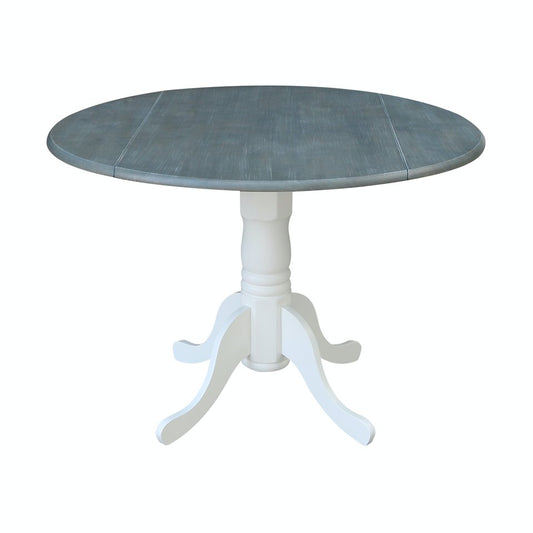 Dining Essentials - Round Drop Leaf Pedestal Table in Heather Gray & White