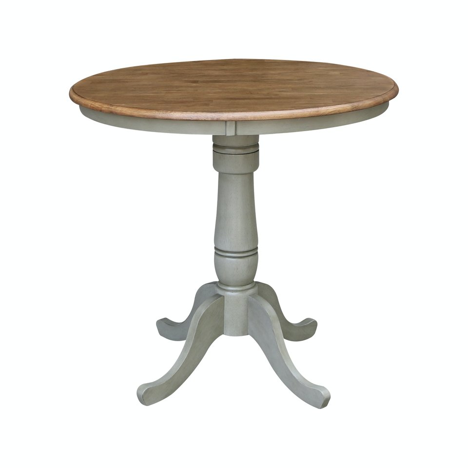 Dining Essentials - 36" Round Table Top w/ 36" H Traditional Pedestal w/ Extension in Hickory & Stone