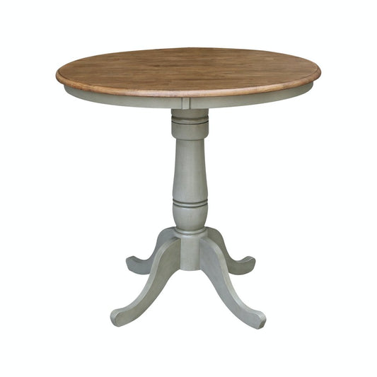 Dining Essentials - 36" Round Table Top w/ 36" H Traditional Pedestal w/ Extension in Hickory & Stone