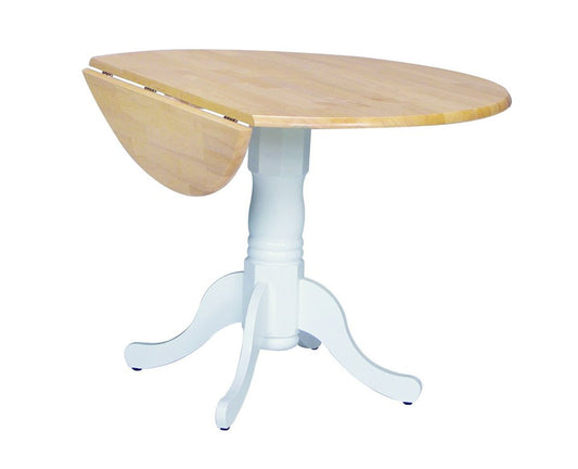 Dining Essentials - Round Drop Leaf Pedestal Table in Natural & White