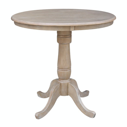 Dining Essentials - 36" Round Table Top w/ 36" H Traditional Pedestal w/ Extension in Taupe Gray