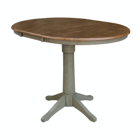 Dining Essentials - 36" Extension Table Top w/ 36" H Transitional Pedestal w/ Extension in Hickory & Stone