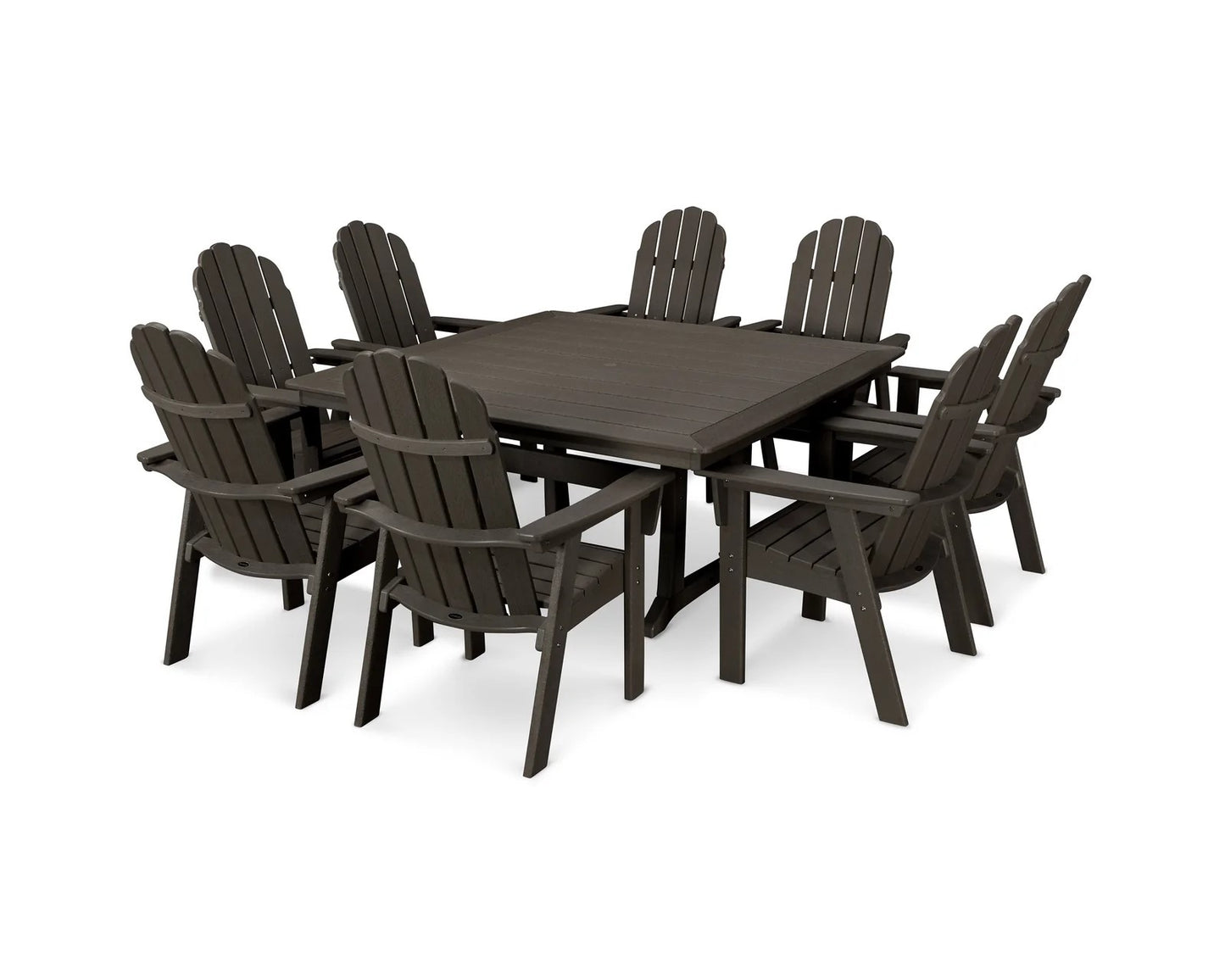 Polywood - Vineyard Curveback Adirondack 9-Piece Nautical Trestle Dining Set - FREE SHIPPING