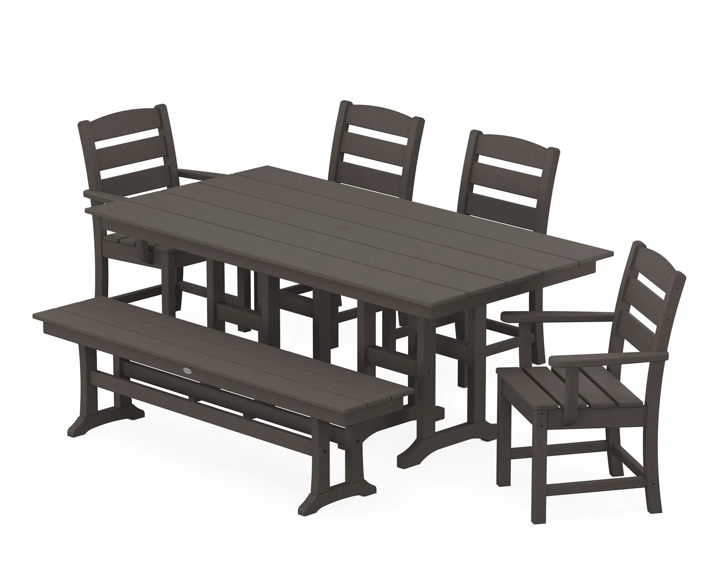 Polywood - Lakeside 6-Piece Farmhouse Dining Set with Bench - FREE SHIPPING