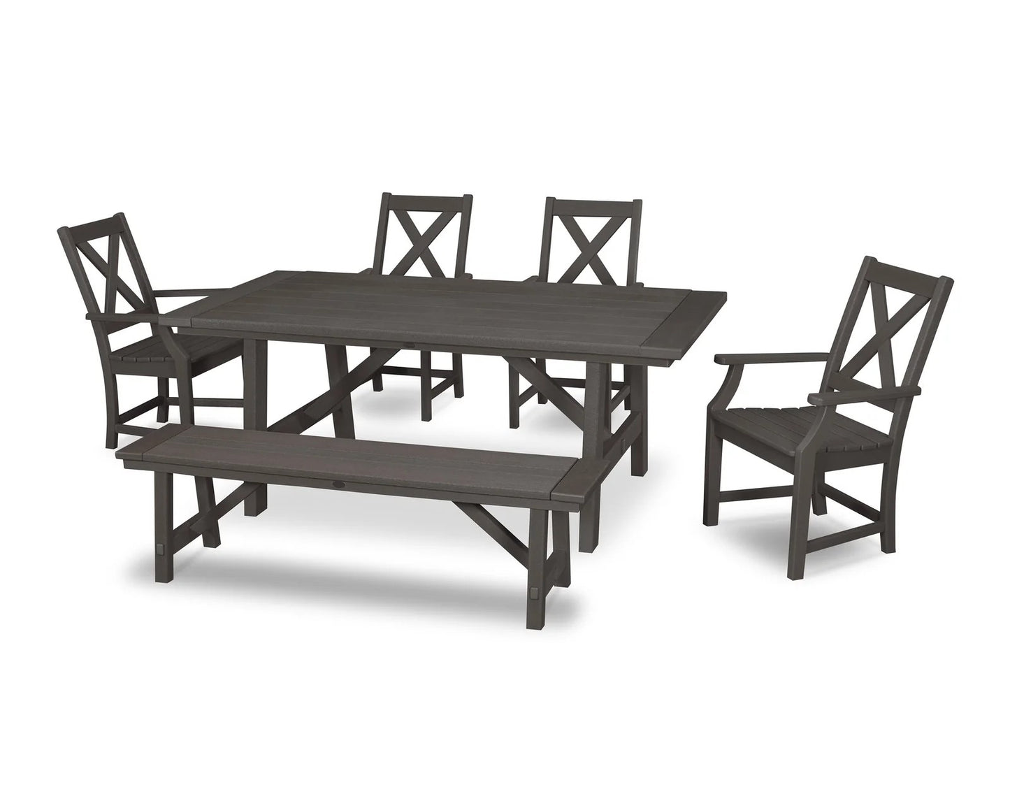Polywood - Braxton 6-Piece Rustic Farmhouse Arm Chair Dining Set with Bench - FREE SHIPPING