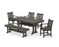 Polywood - Traditional Garden Arm Chair 6-Piece Farmhouse Dining Set with Trestle Legs & Bench - FREE SHIPPING