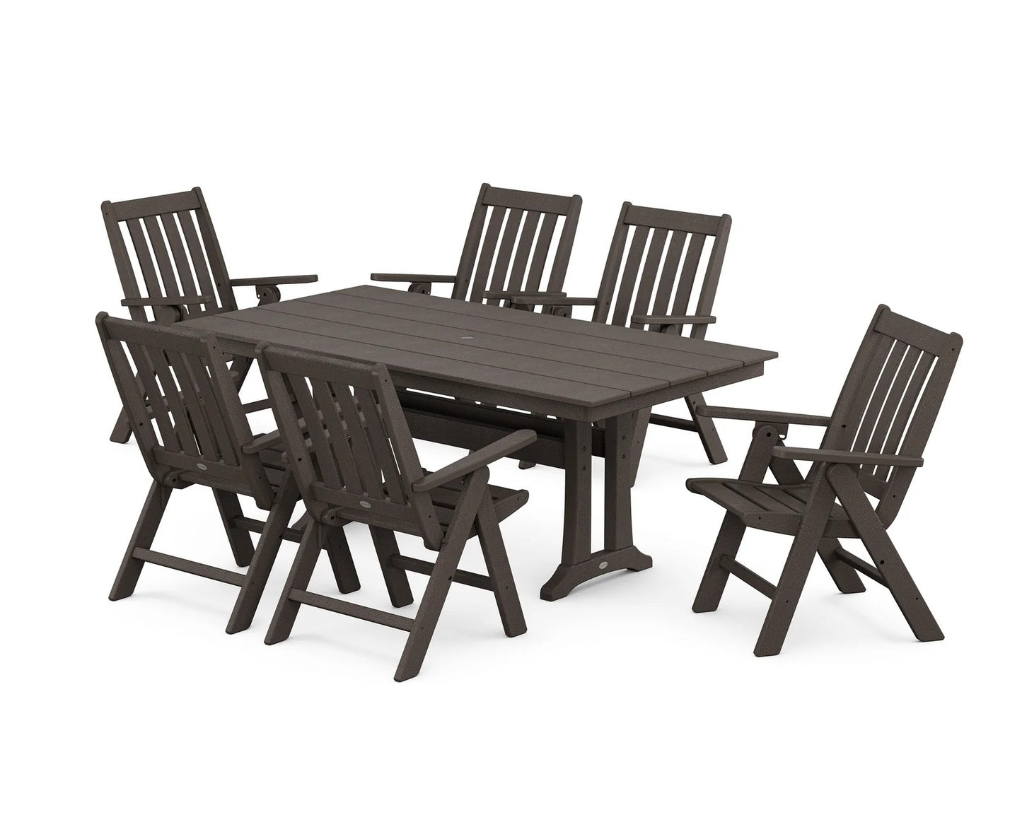 Polywood - Vineyard Folding Chair 7-Piece Farmhouse Dining Set with Trestle Legs - FREE SHIPPING