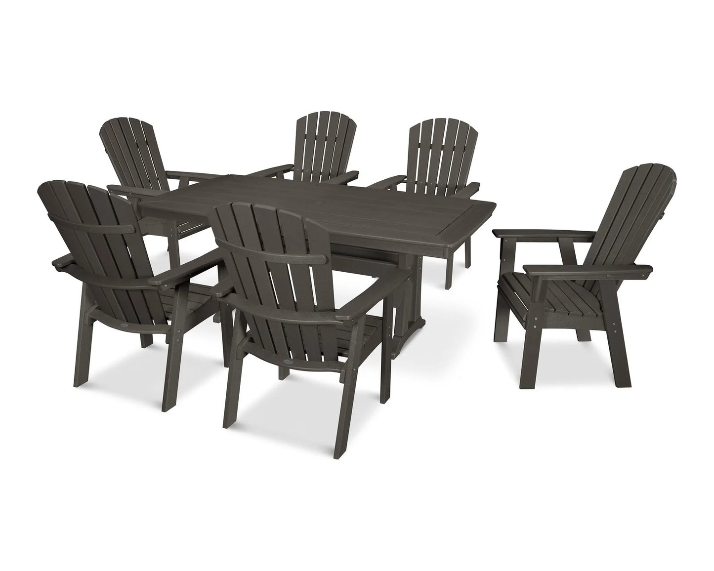 Polywood - Nautical Curveback Adirondack 7-Piece Dining Set with Trestle Legs - FREE SHIPPING