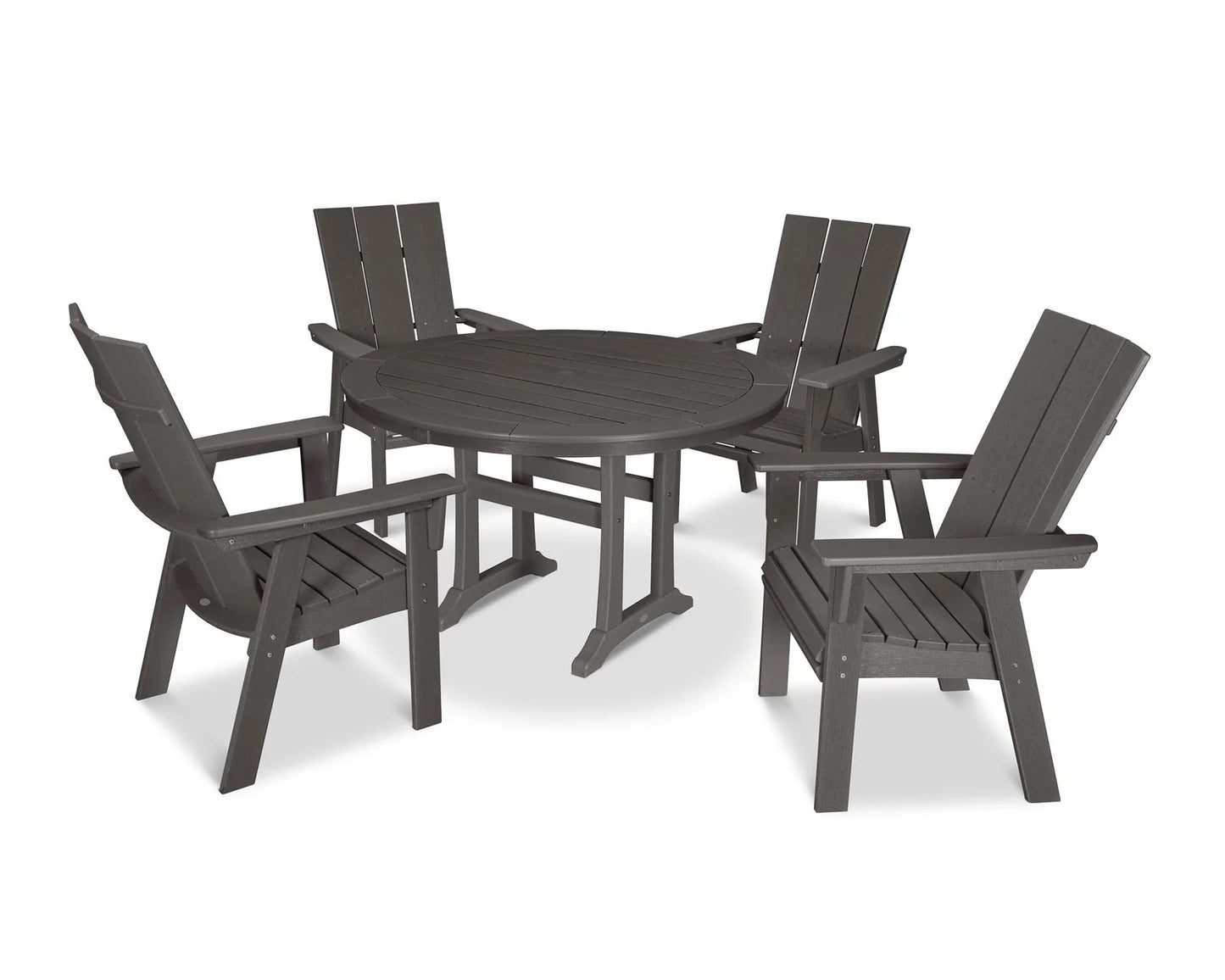 Polywood - Modern Curveback Adirondack 5-Piece Nautical Trestle Dining Set - FREE SHIPPING