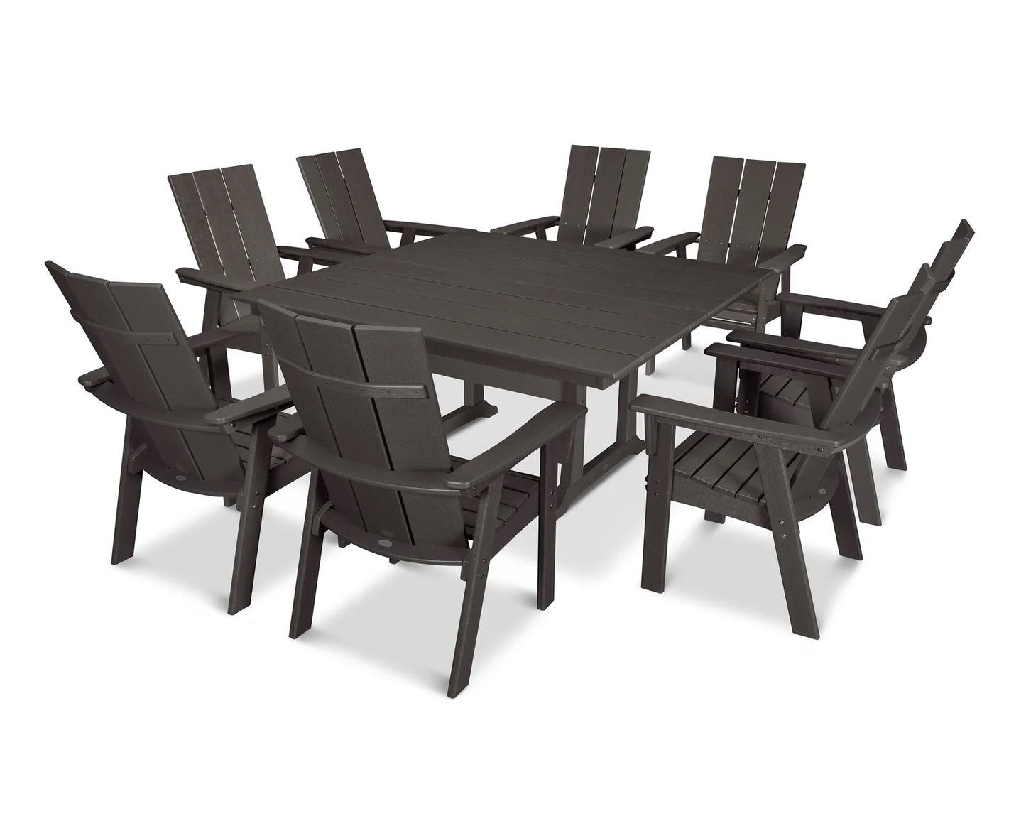 Polywood - Modern Curveback Adirondack 9-Piece Farmhouse Trestle Dining Set - FREE SHIPPING