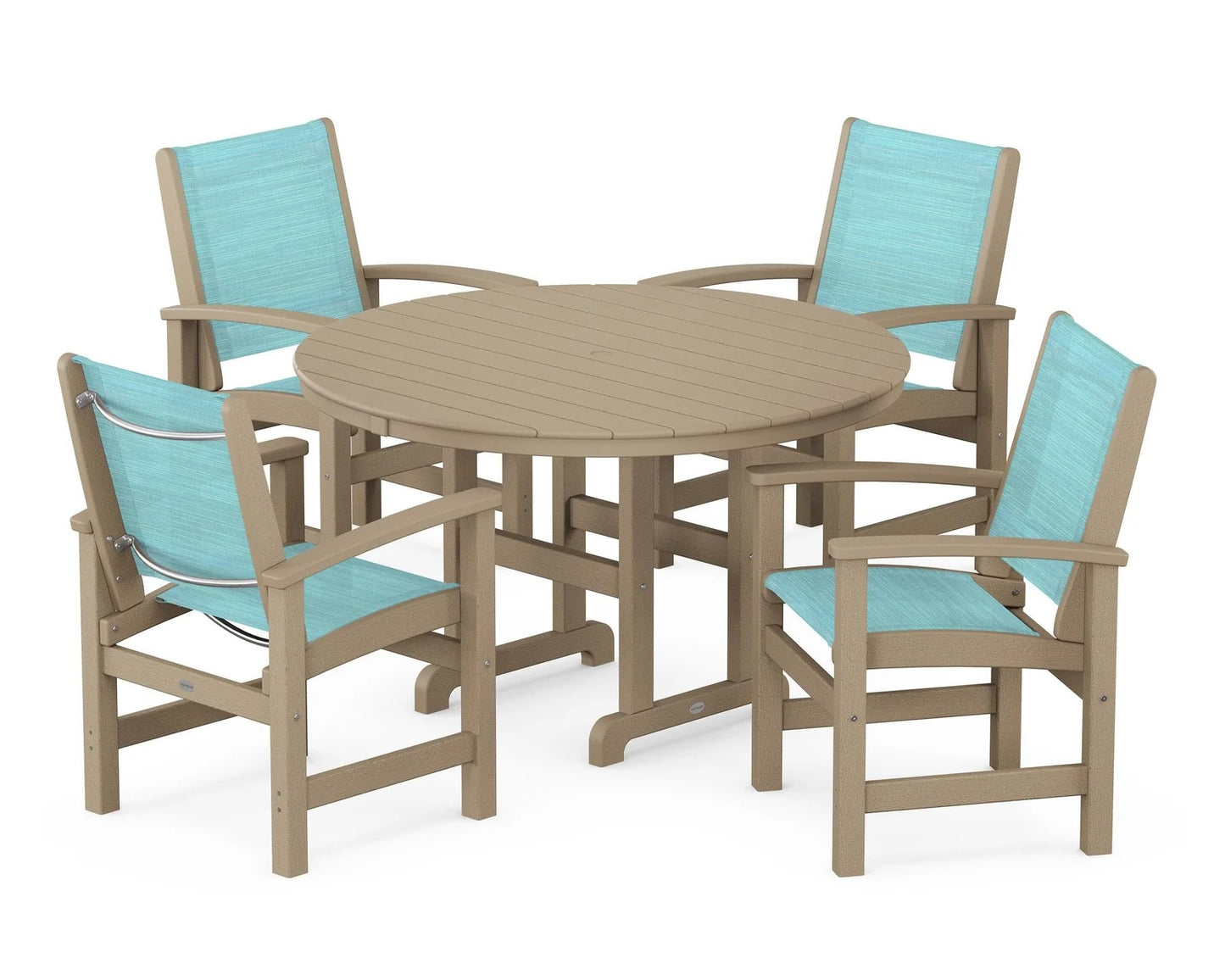 Polywood - Coastal 5-Piece Round Farmhouse Dining Set - FREE SHIPPING