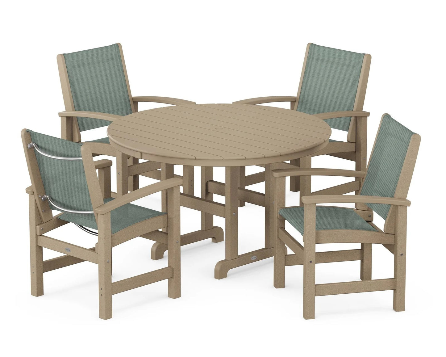 Polywood - Coastal 5-Piece Round Farmhouse Dining Set - FREE SHIPPING