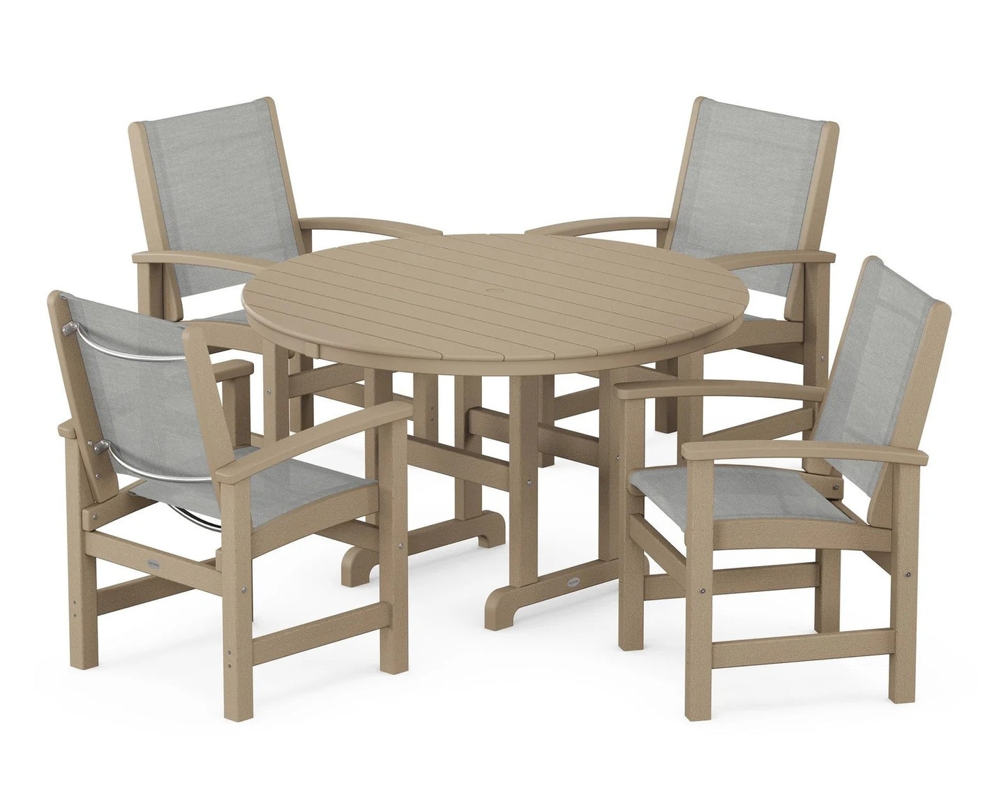 Polywood - Coastal 5-Piece Round Farmhouse Dining Set - FREE SHIPPING