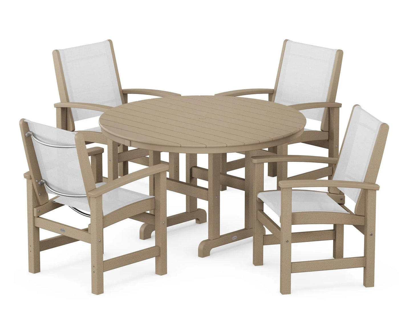 Polywood - Coastal 5-Piece Round Farmhouse Dining Set - FREE SHIPPING