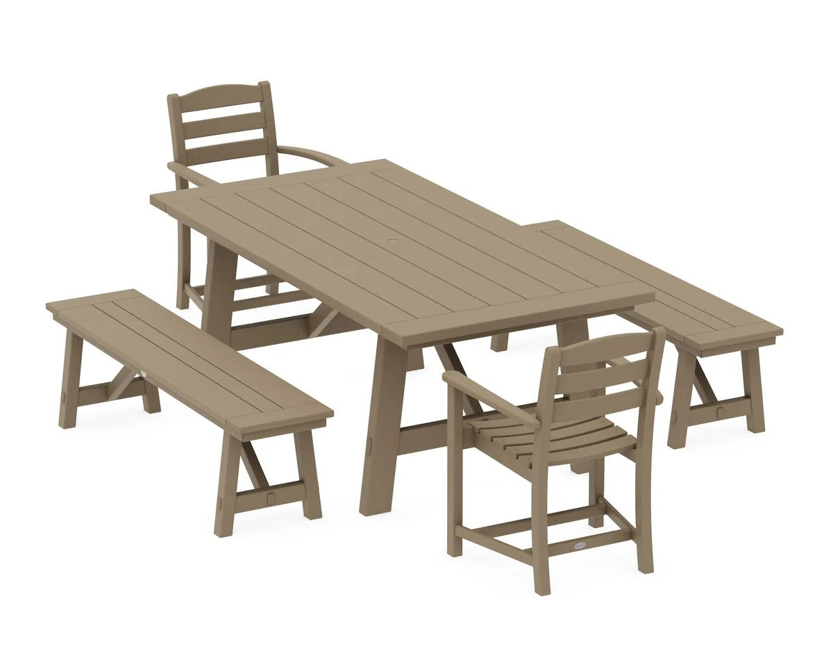 Polywood - La Casa Cafe 5-Piece Rustic Farmhouse Dining Set with Benches - FREE SHIPPING