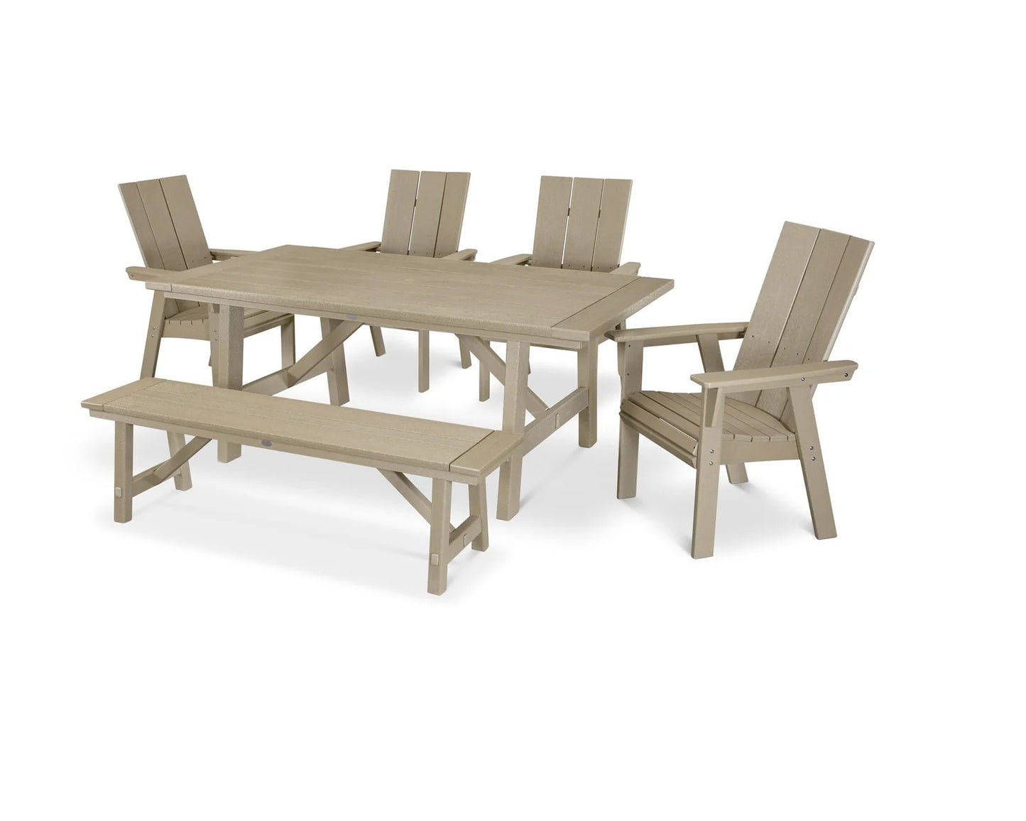 Polywood - Modern Curveback Adirondack 6-Piece Rustic Farmhouse Dining Set with Bench - FREE SHIPPING
