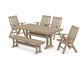 Polywood - Vineyard 6-Piece Folding Chair Farmhouse Dining Set with Trestle Legs & Bench - FREE SHIPPING