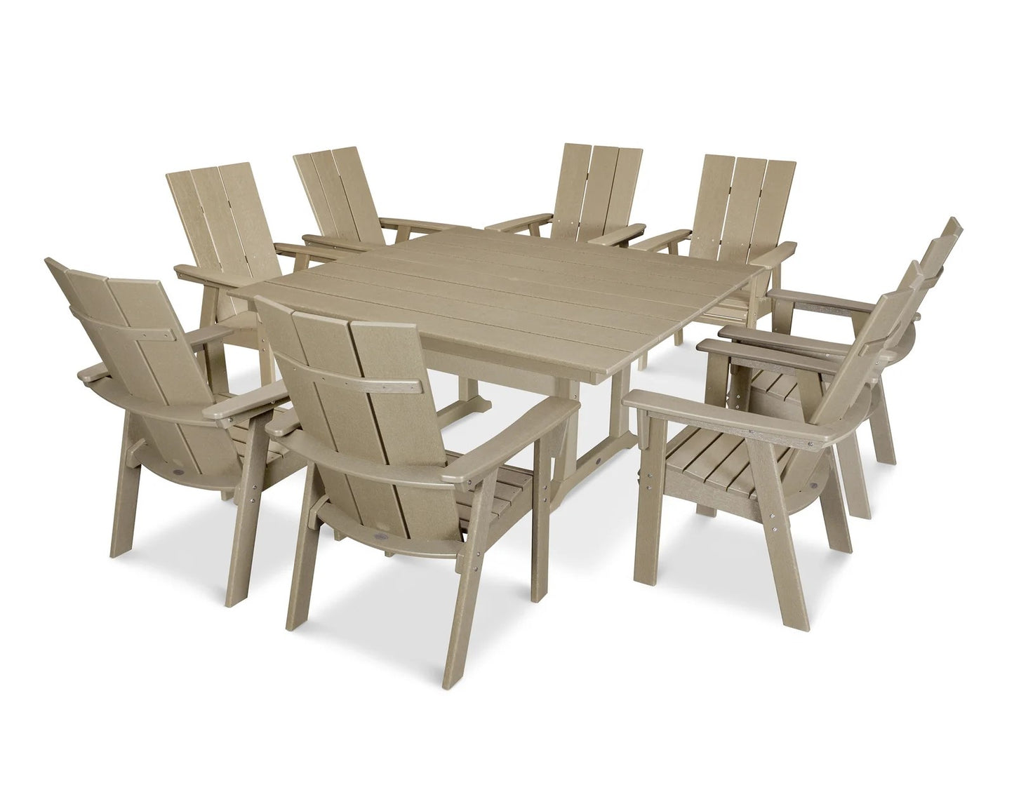 Polywood - Modern Curveback Adirondack 9-Piece Farmhouse Trestle Dining Set - FREE SHIPPING