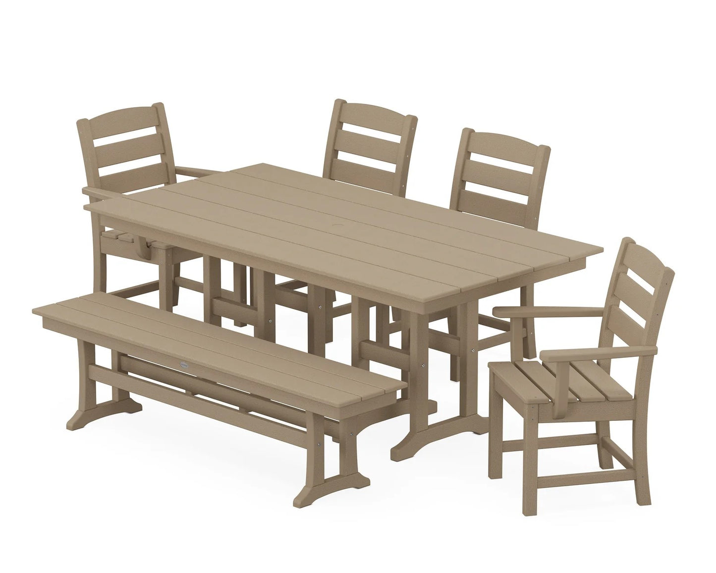 Polywood - Lakeside 6-Piece Farmhouse Dining Set with Bench - FREE SHIPPING
