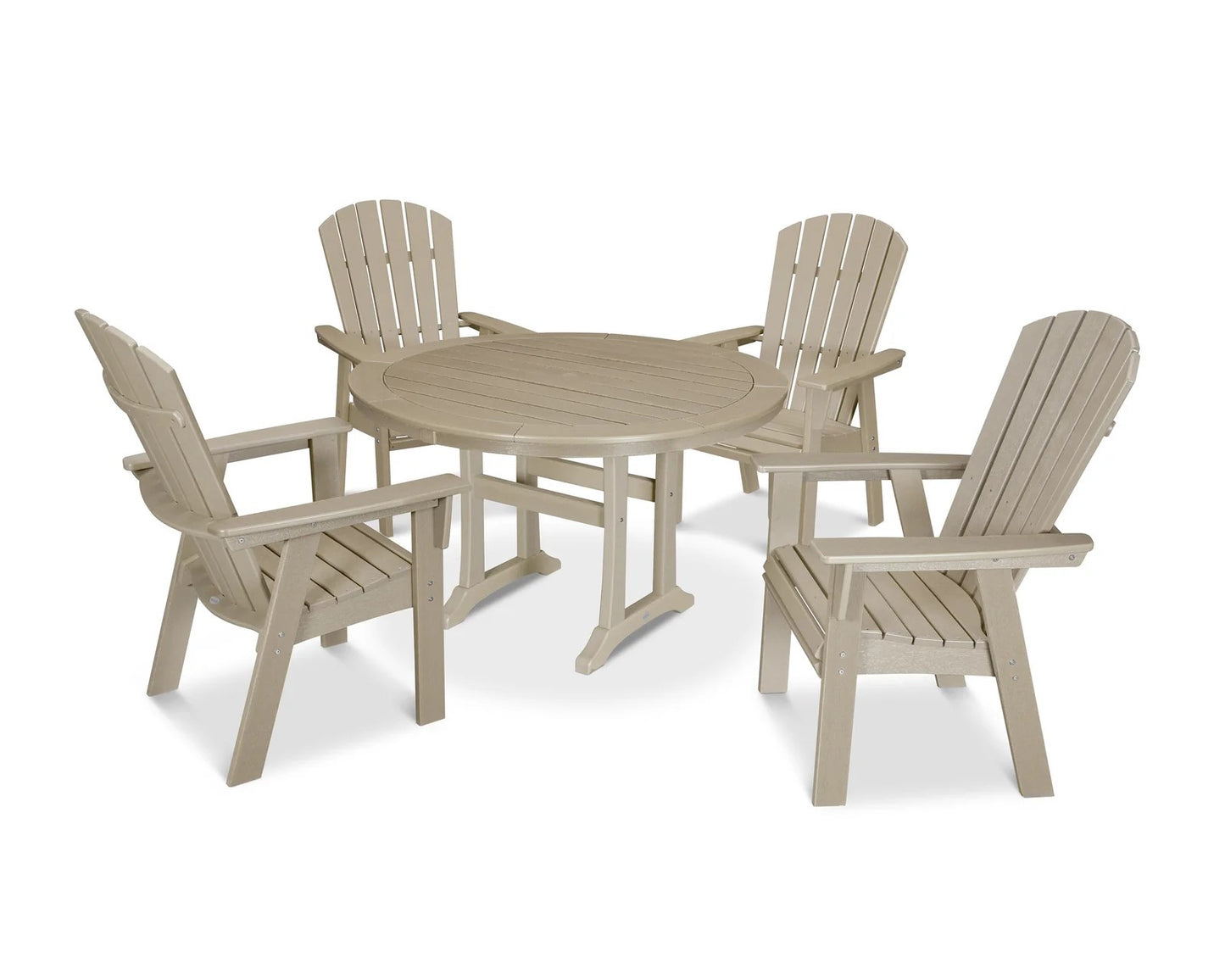 Polywood - Nautical Curveback Adirondack 5-Piece Round Dining Set with Trestle Legs - FREE SHIPPING