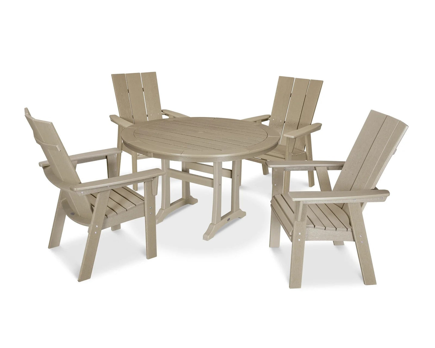 Polywood - Modern Curveback Adirondack 5-Piece Nautical Trestle Dining Set - FREE SHIPPING