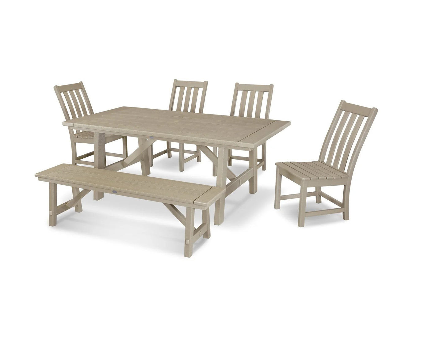 Polywood - Vineyard 6-Piece Rustic Farmhouse Side Chair Dining Set with Bench - FREE SHIPPING