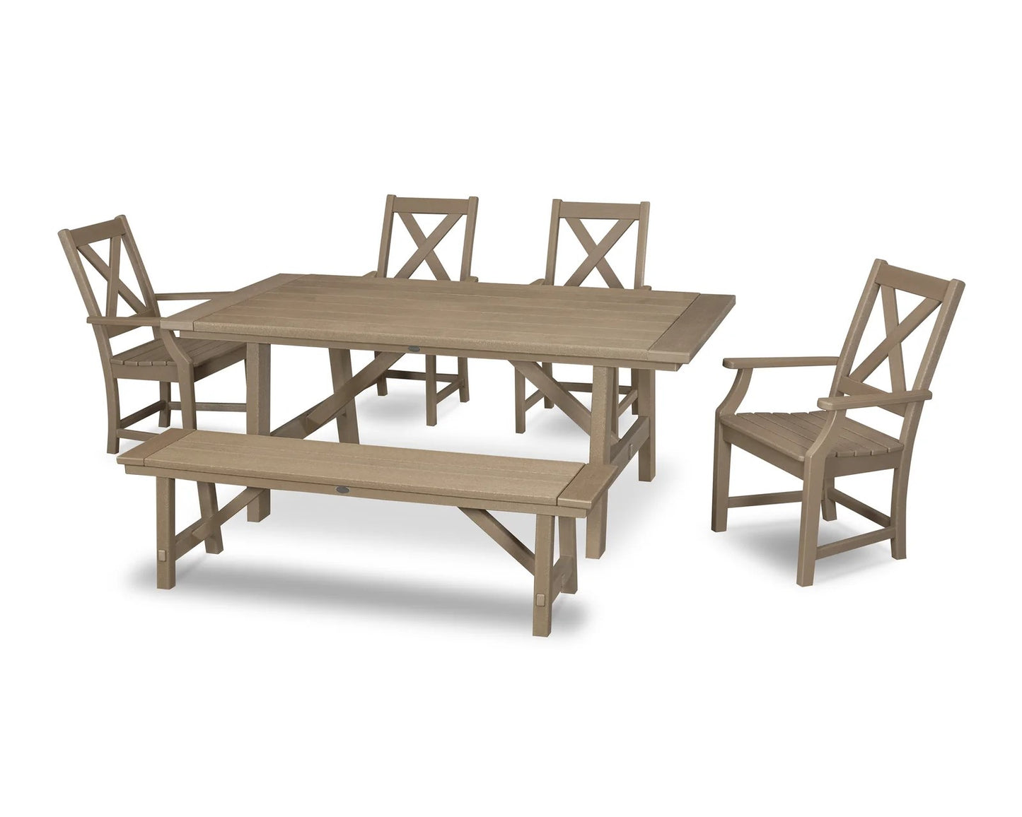 Polywood - Braxton 6-Piece Rustic Farmhouse Arm Chair Dining Set with Bench - FREE SHIPPING