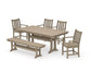 Polywood - Traditional Garden Arm Chair 6-Piece Farmhouse Dining Set with Trestle Legs & Bench - FREE SHIPPING