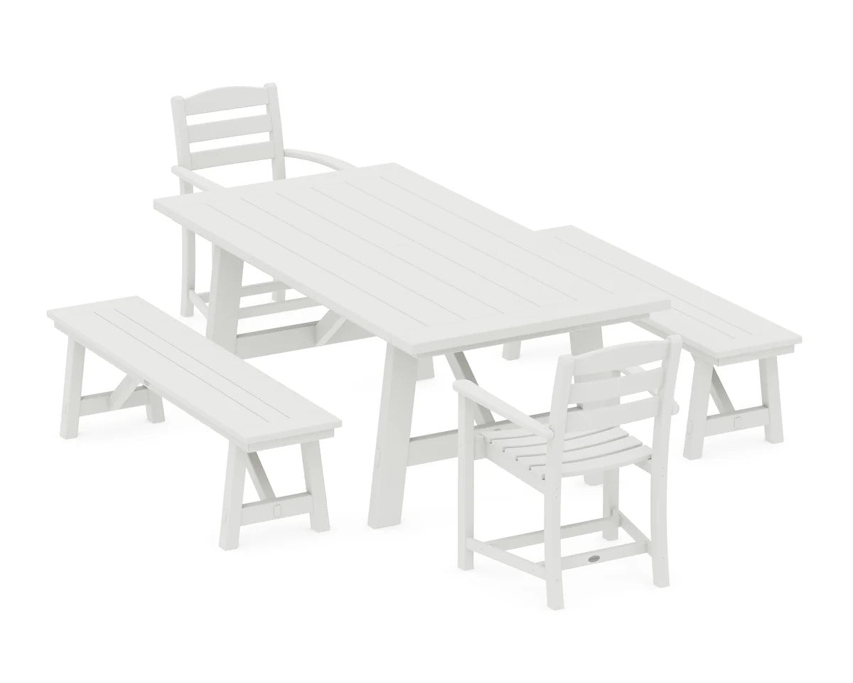 Polywood - La Casa Cafe 5-Piece Rustic Farmhouse Dining Set with Benches - FREE SHIPPING