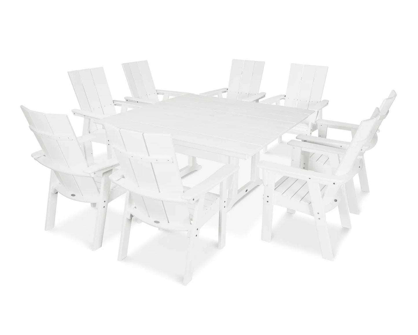 Polywood - Modern Curveback Adirondack 9-Piece Farmhouse Trestle Dining Set - FREE SHIPPING