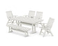 Polywood - Vineyard 6-Piece Folding Chair Farmhouse Dining Set with Trestle Legs & Bench - FREE SHIPPING