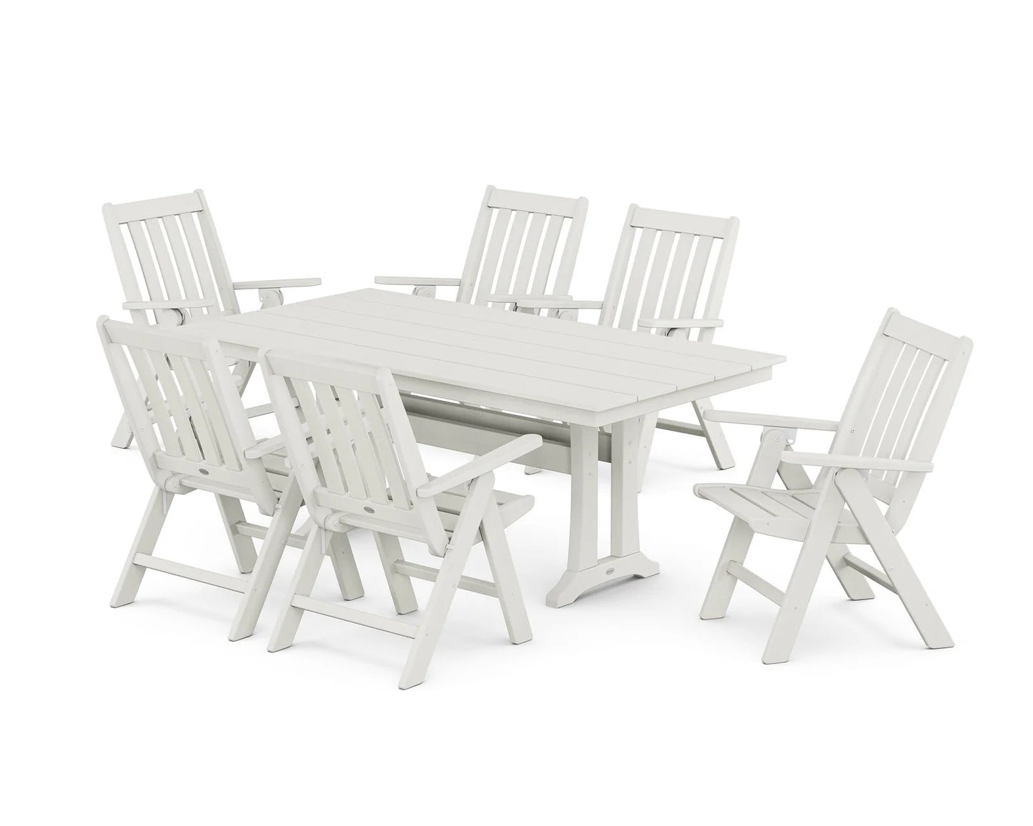 Polywood - Vineyard Folding Chair 7-Piece Farmhouse Dining Set with Trestle Legs - FREE SHIPPING