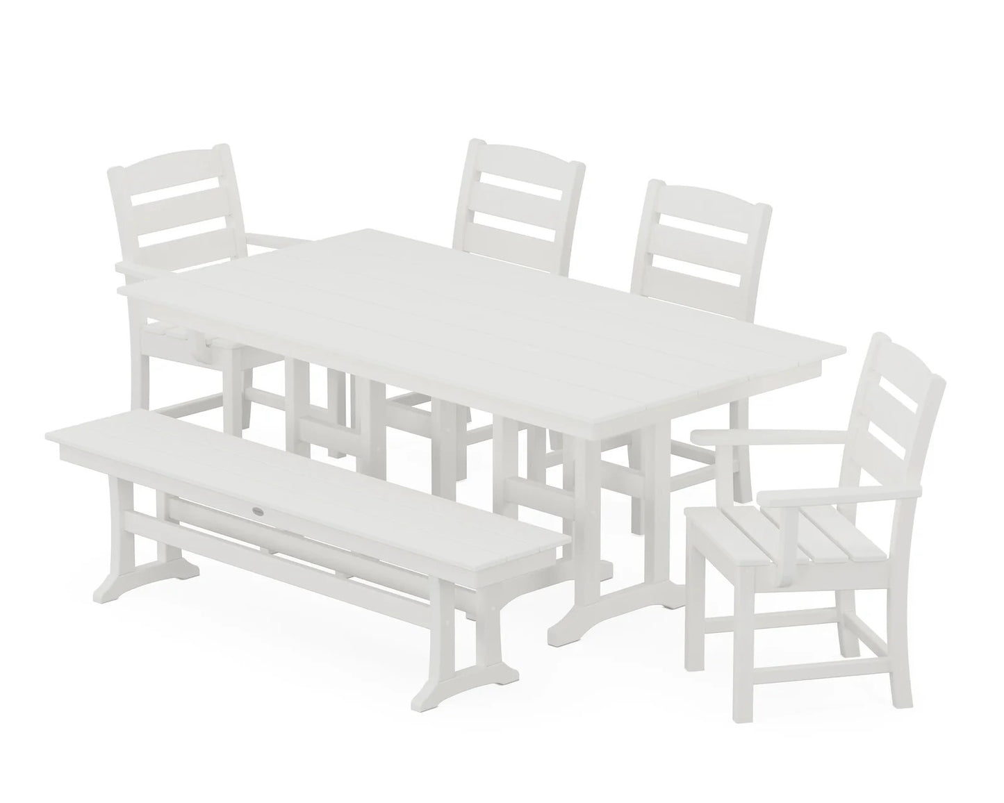 Polywood - Lakeside 6-Piece Farmhouse Dining Set with Bench - FREE SHIPPING