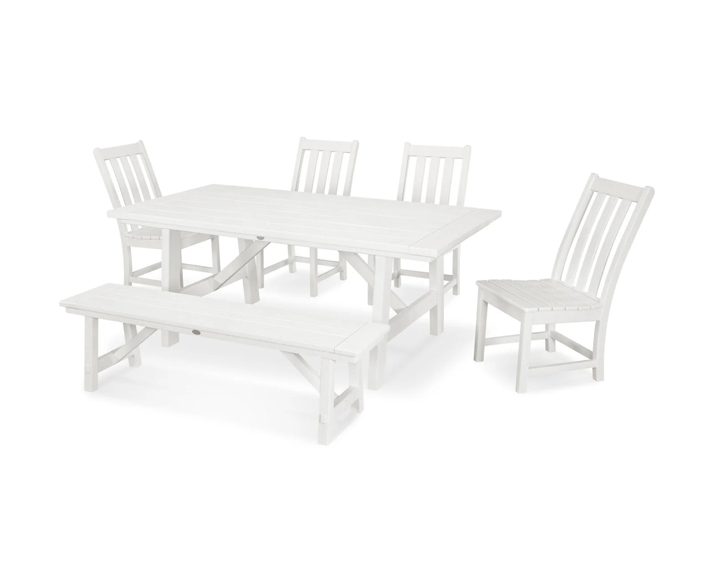 Polywood - Vineyard 6-Piece Rustic Farmhouse Side Chair Dining Set with Bench - FREE SHIPPING