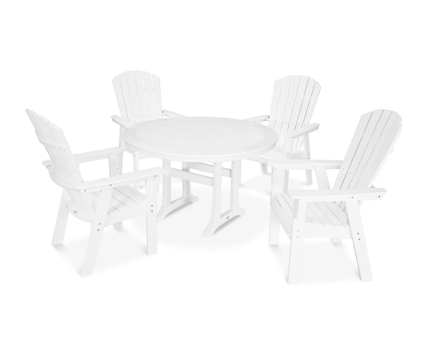 Polywood - Nautical Curveback Adirondack 5-Piece Round Dining Set with Trestle Legs - FREE SHIPPING