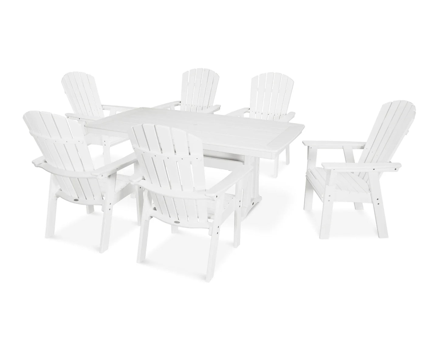 Polywood - Nautical Curveback Adirondack 7-Piece Dining Set with Trestle Legs - FREE SHIPPING