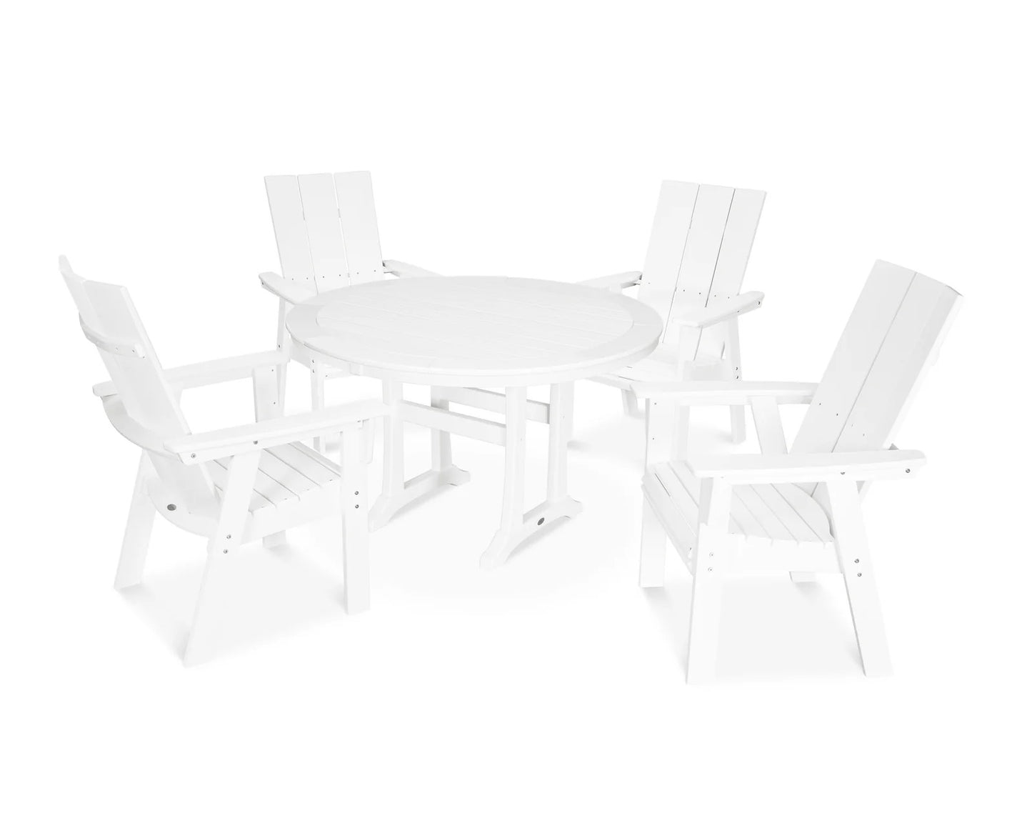 Polywood - Modern Curveback Adirondack 5-Piece Nautical Trestle Dining Set - FREE SHIPPING
