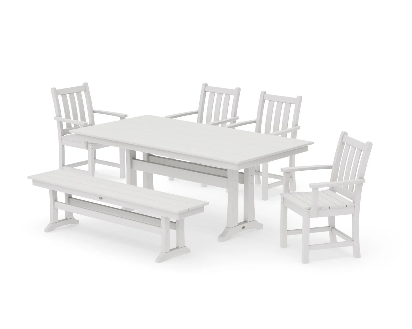Polywood - Traditional Garden Arm Chair 6-Piece Farmhouse Dining Set with Trestle Legs & Bench - FREE SHIPPING