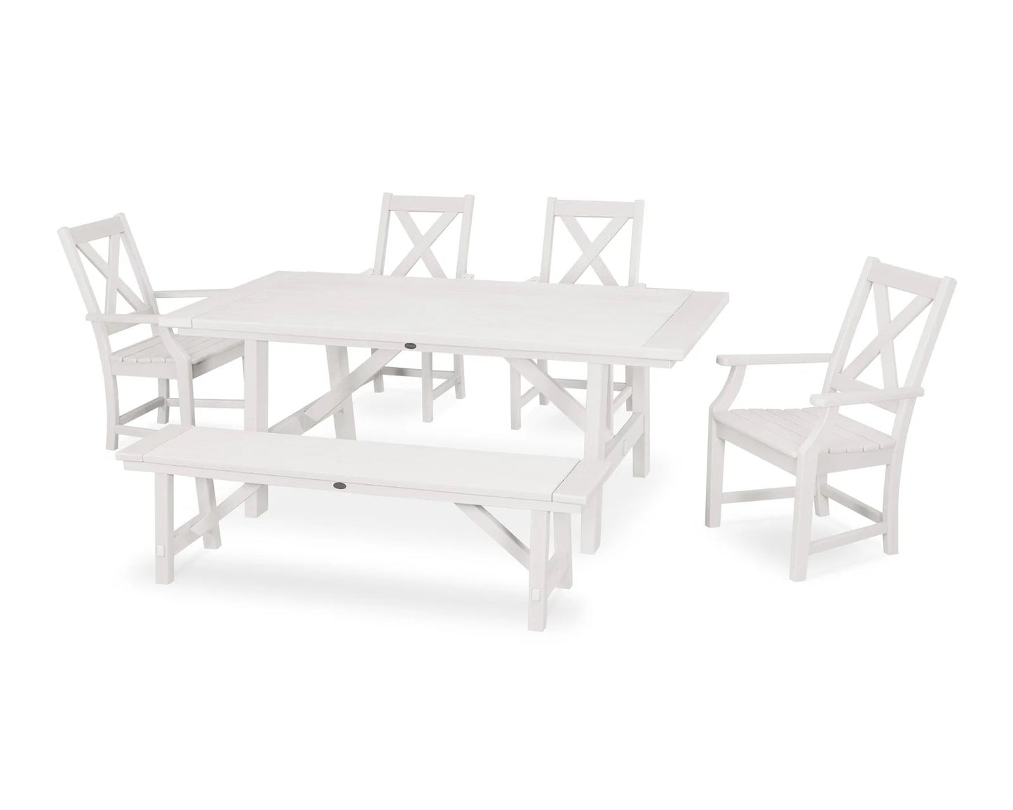 Polywood - Braxton 6-Piece Rustic Farmhouse Arm Chair Dining Set with Bench - FREE SHIPPING