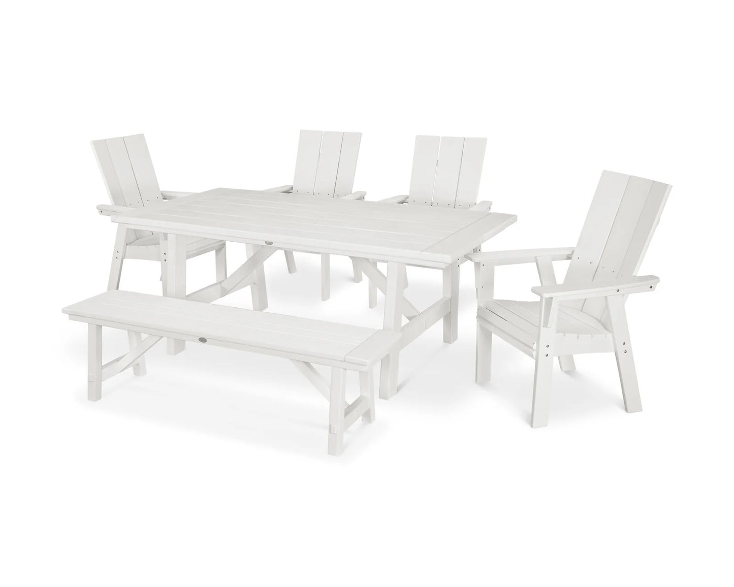 Polywood - Modern Curveback Adirondack 6-Piece Rustic Farmhouse Dining Set with Bench - FREE SHIPPING