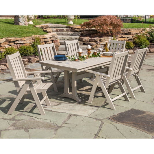 POLYWOOD Vineyard Folding Chair 7-Piece Farmhouse Dining Set with Trestle Legs FREE SHIPPING