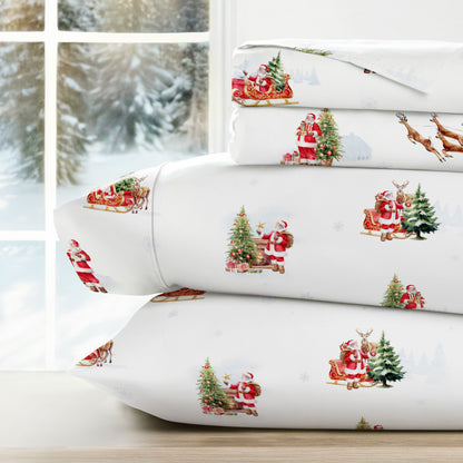 Nostalgic Santa 4-Piece Patterned Sheet Set