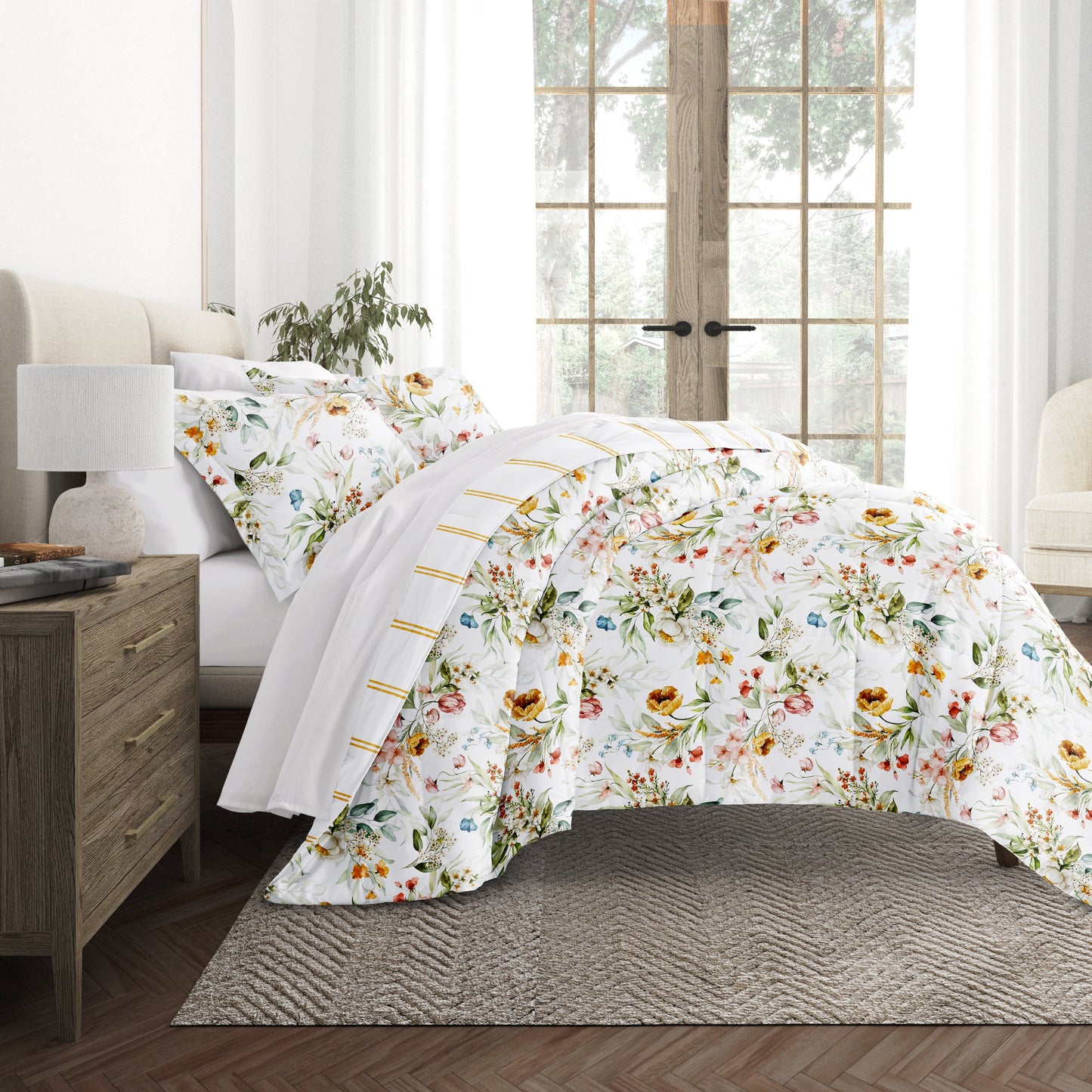 Chintz Floral Stripe Reversible Patterned Down-Alternative Comforter Set