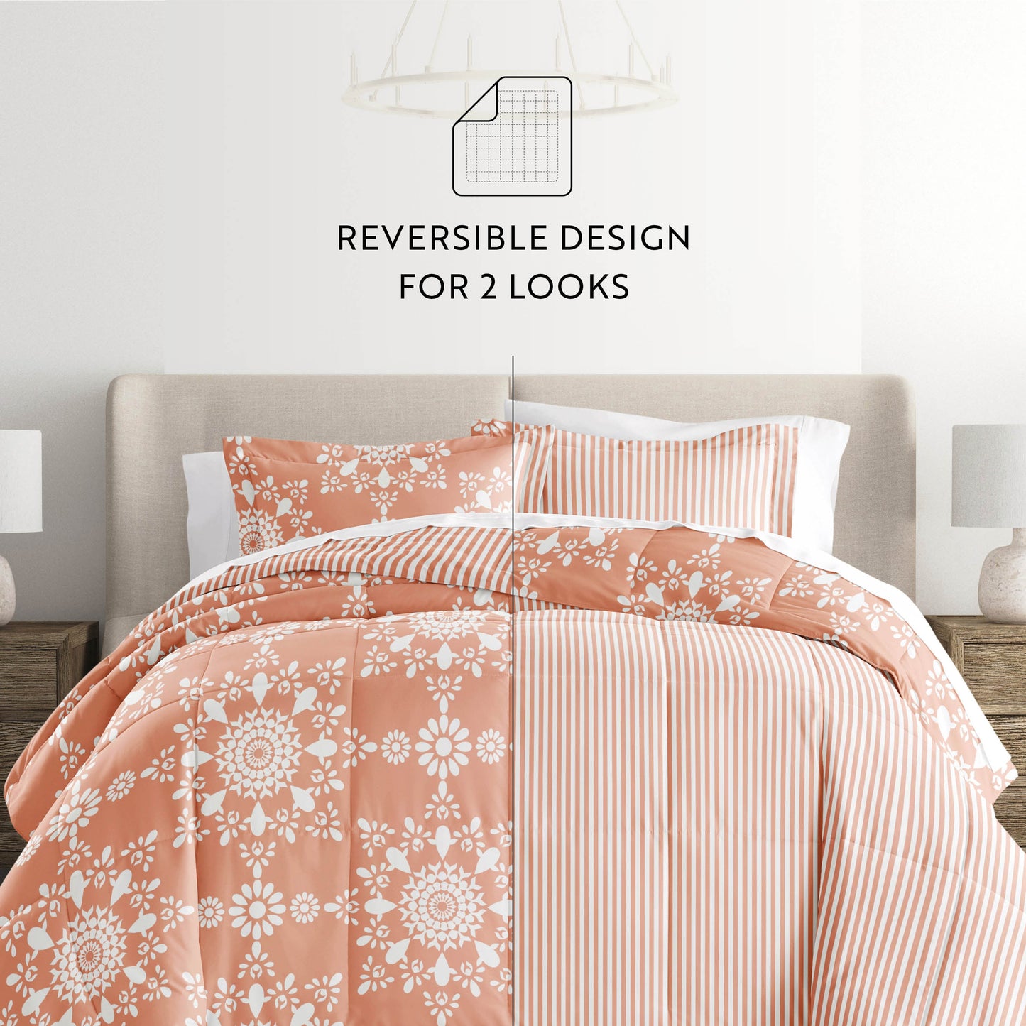 Daisy Medallion Reversible Patterned Down-Alternative Comforter Set