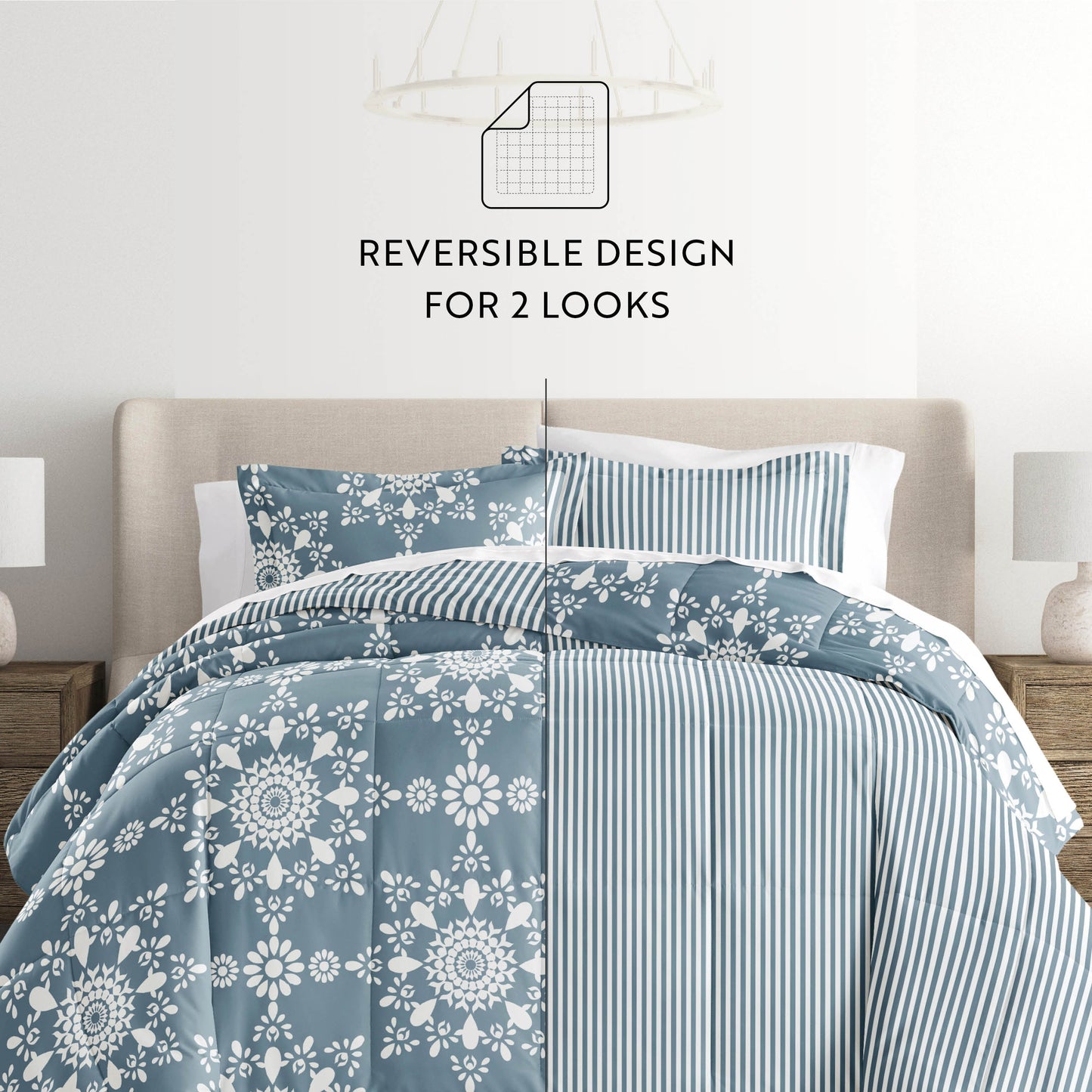 Daisy Medallion Reversible Patterned Down-Alternative Comforter Set
