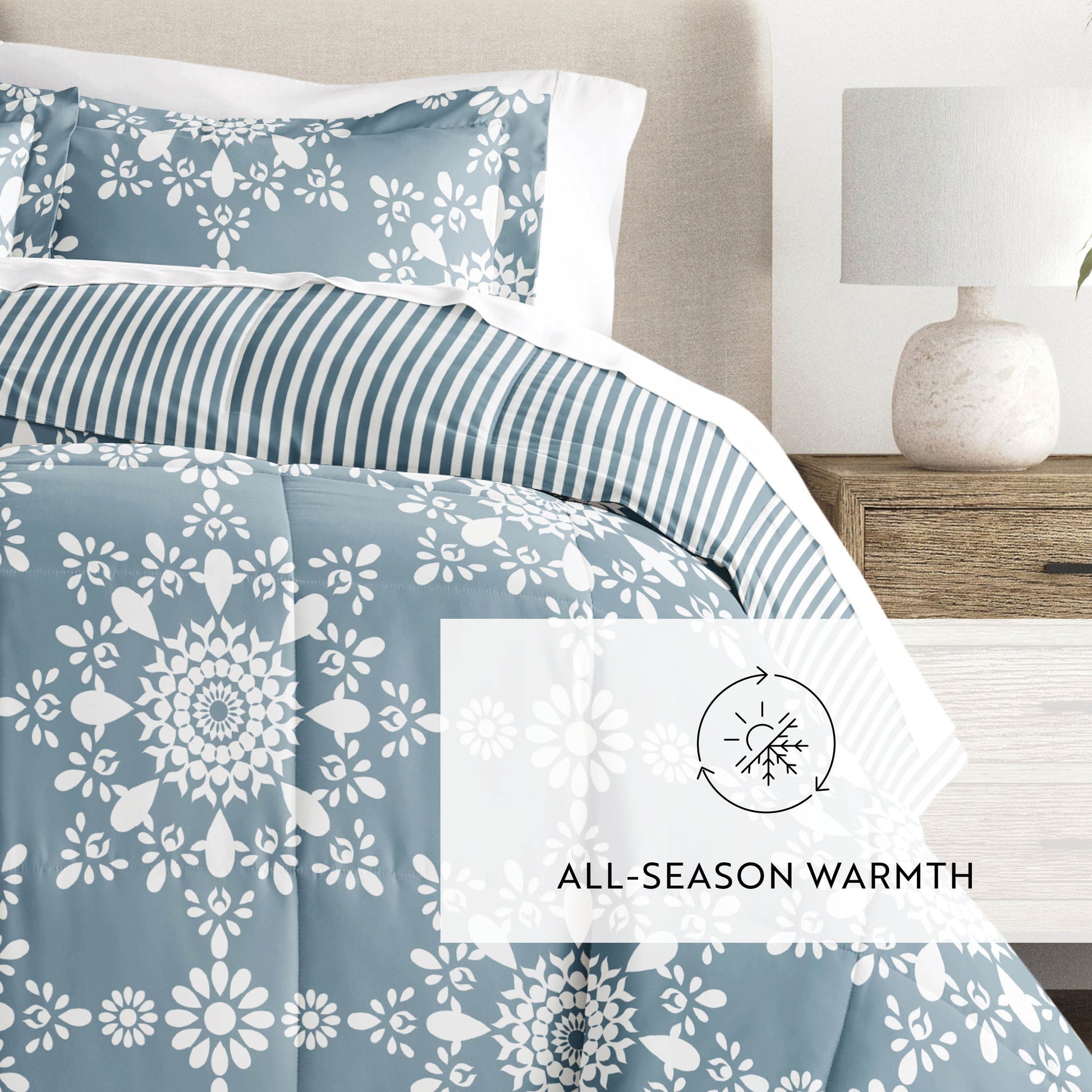 Daisy Medallion Reversible Patterned Down-Alternative Comforter Set